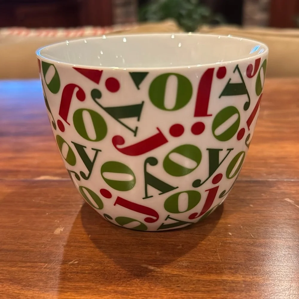 Crate&Barrel JOY Christmas Mug Red Green Holiday White Red Green Festive Cup